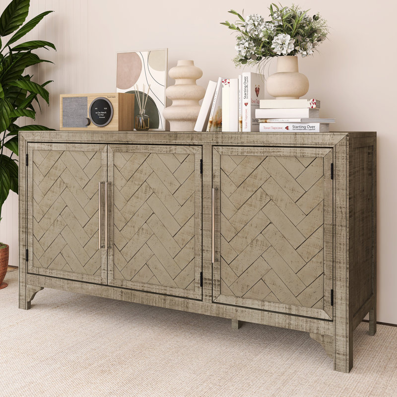 60 Inch Wood Sideboard With Adjustable Shelves, Gray