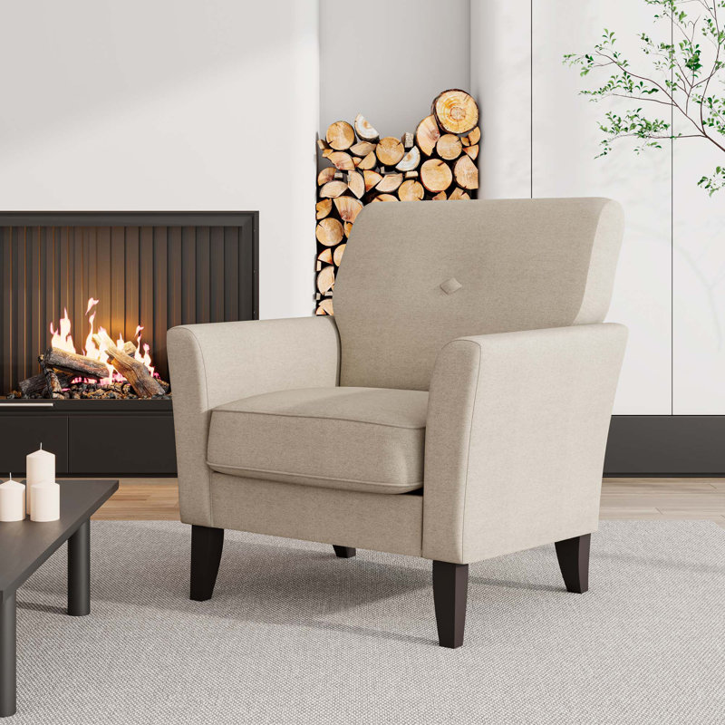 Fauteuil d'appoint Dorset avec dossier capitonné et pieds en bois massif, Beige