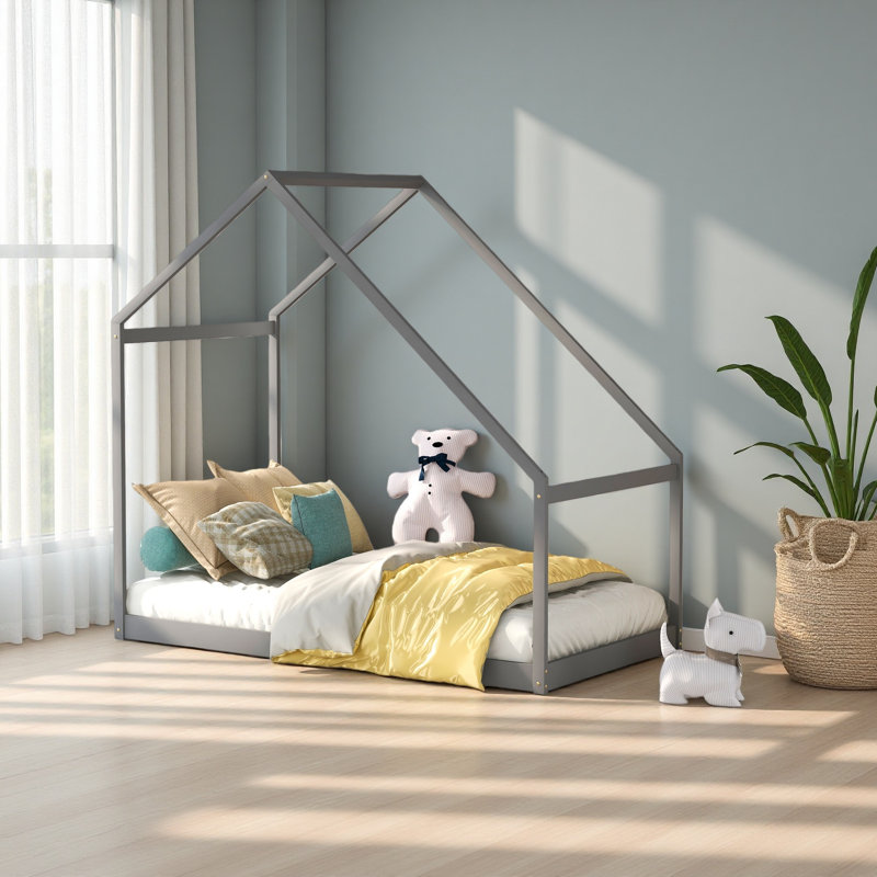 Lit simple en bois, Gris