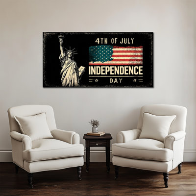  American Flag Canvas Wall Art, Patriotic Painting With Statue of Liberty, Vintage Americana Decor Independence Day Artwork For Living Room Bedroom Office 12x24"