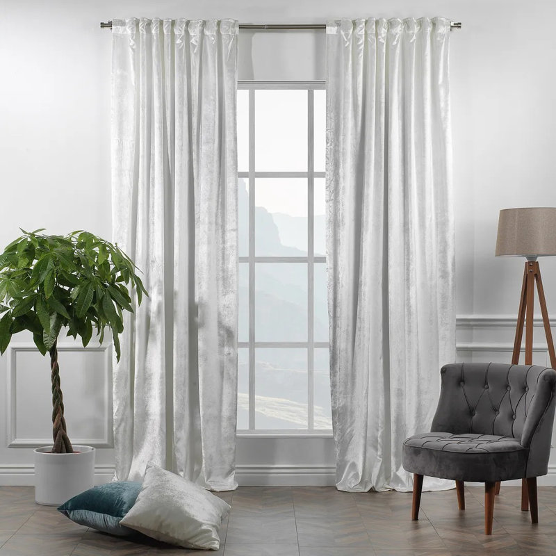 Rideau simple extra long et extra large en velours brillant de luxe, Blanc, L 100 po x L 120 po
