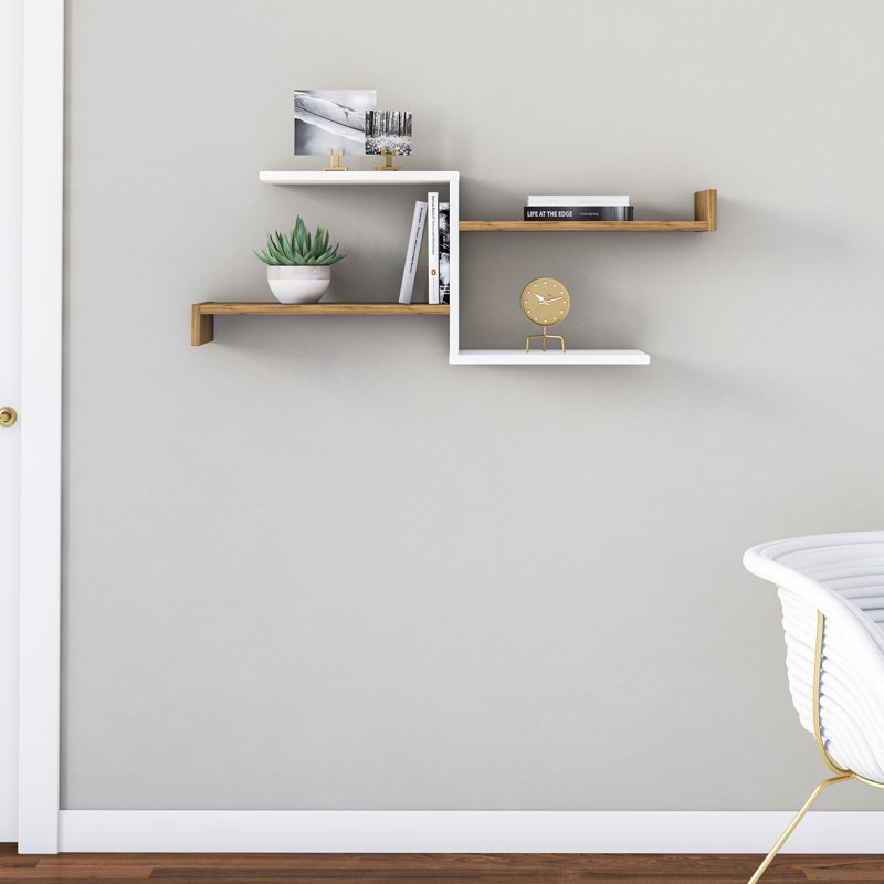 Tablette murale Derosso, Blanc/noyer