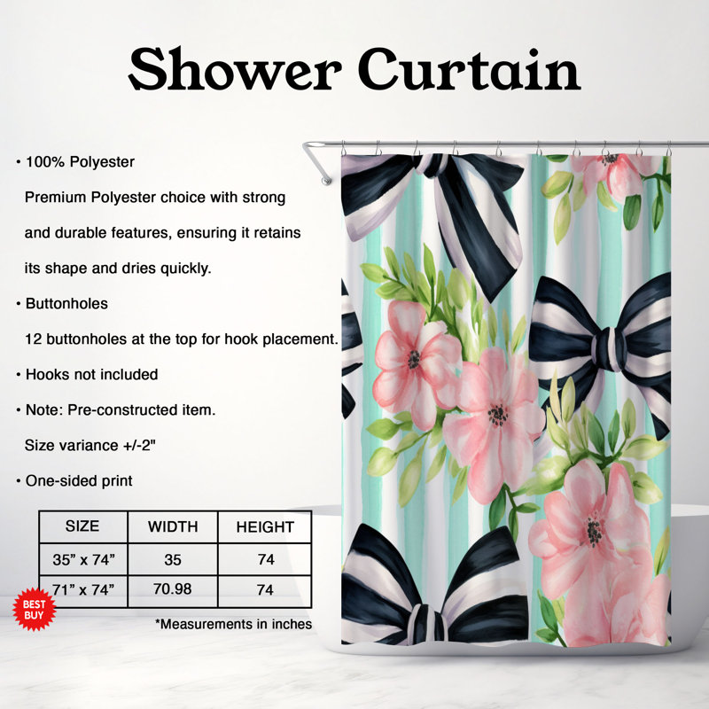 Rideau de douche rayé 1 pièce, H 74 po x l 71 po