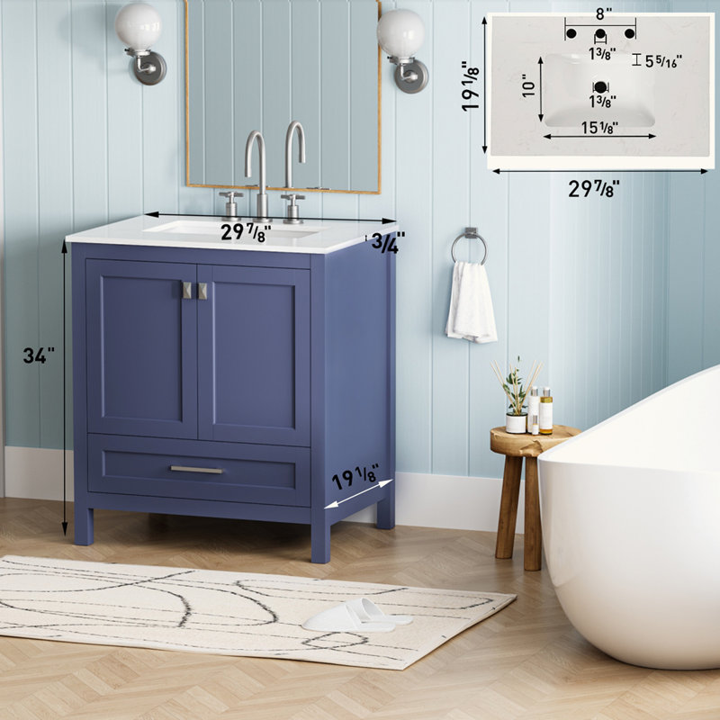 Meuble-lavabo de salle de bain entièrement assemblé avec comptoir en marbre