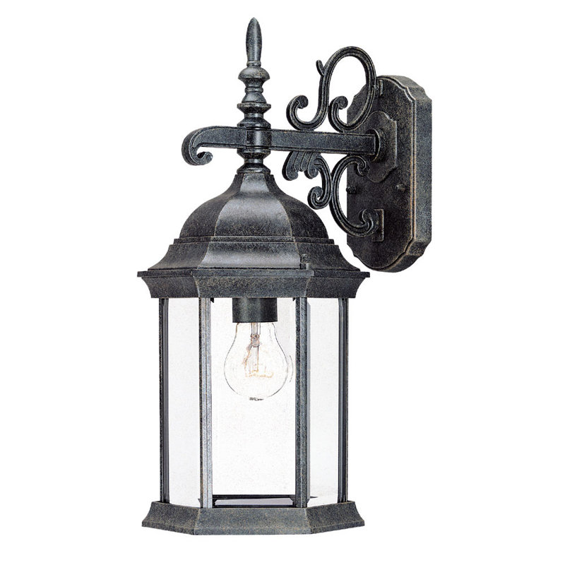 Lanterne murale d'extérieur à 1 ampoule Pruitt, Transparent biseauté, Noir mat