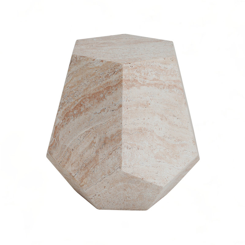 Hexagonal Round Travertine Accent Table