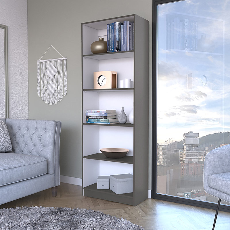 Bibliothèque à 4 tablettes, bureau, Gris