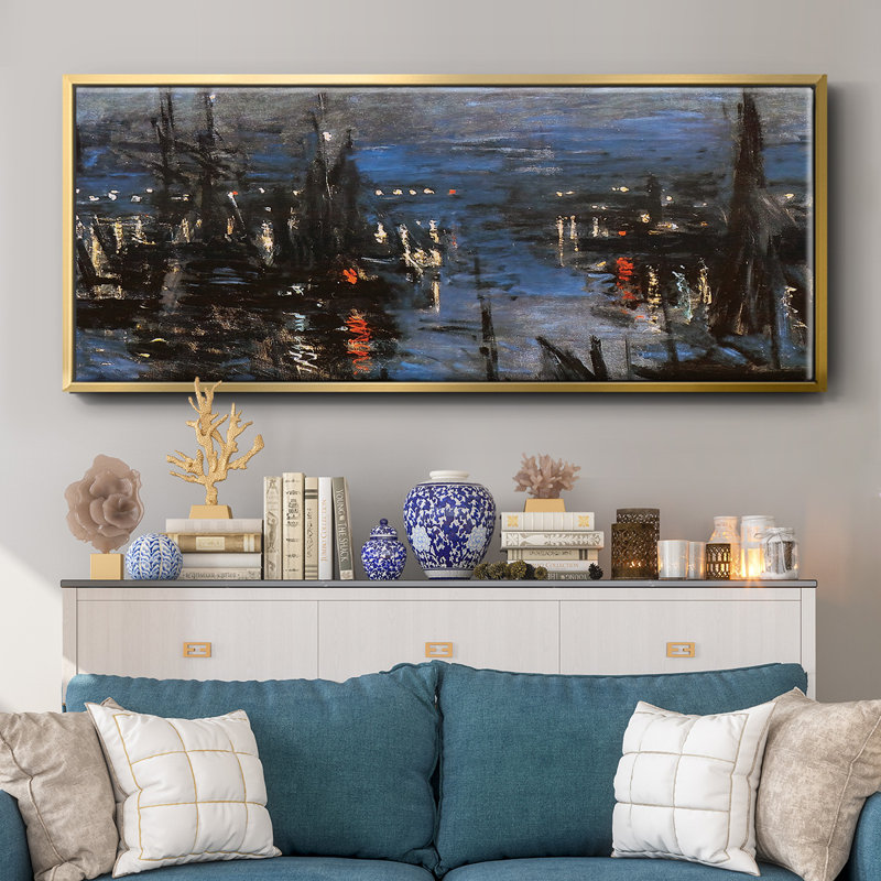 Le port du Havre, effet de nuit, 1873 - Reproduction sur toile flottante, Or, H 24 po x l 60 po x P 1,5 po