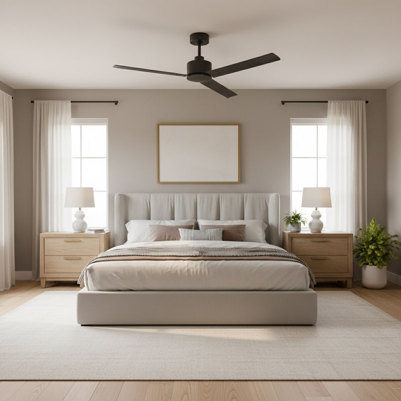 56" Indoor/Outdoor Propeller Ceiling Fan with Wall Control, Matte Black