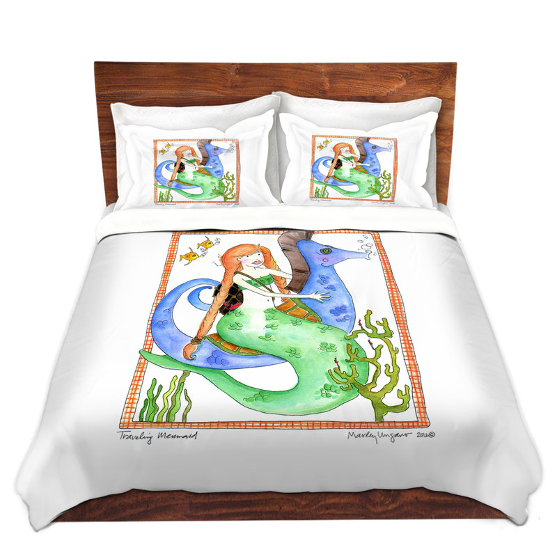 Ensemble de housse de couette traveling sirène, 1 housse simple + 1 taie standard