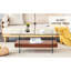 Table basse de 43,3 pouces, verre trempé double couche, charge de 250 livres, surface à gratter, verre double couche et placage de noyer à quatre choix de décoration, grande capacité, assemblage rapide sans outils-340386676-340386665