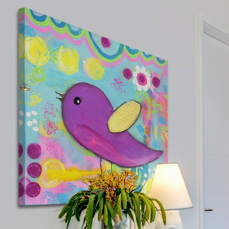 «Purple Bird» par Jill Lambert, reproduction sur toile tendue, H 18 po x l 18 po x P 1,5 po
