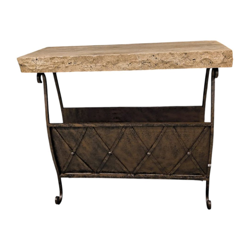 Chic Ranch Magazine Table Hypnotic Peach Chisel with Rustic Wrought Iron Base