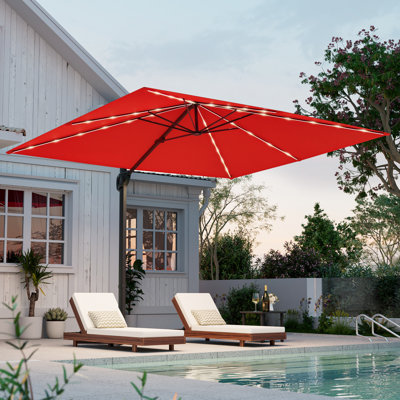 Parasol de patio en porte-à-faux 10 x 8 pi à énergie solaire, confort extérieur ultime avec rotation à 360 ° et réglage de l'angle du pavillon