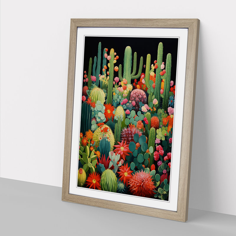 Cactus Orphism No.2 - Single Picture Frame Print on Wood, Oak Framed, 64cm H x 46cm W x 2cm D