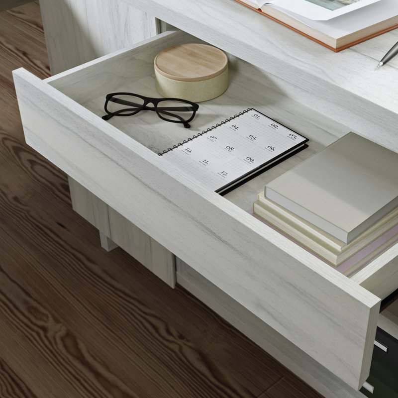 Bureau en L avec tablettes ouvertes réglables