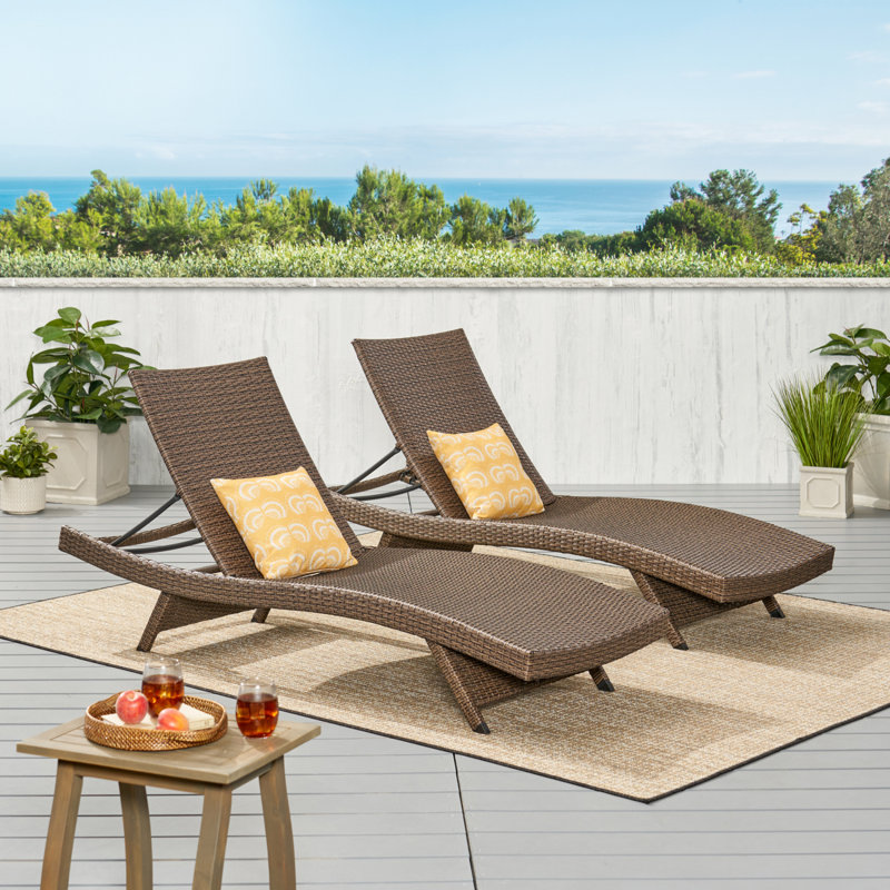 Billur Outdoor Wicker Chaise Lounge, Brown, 1