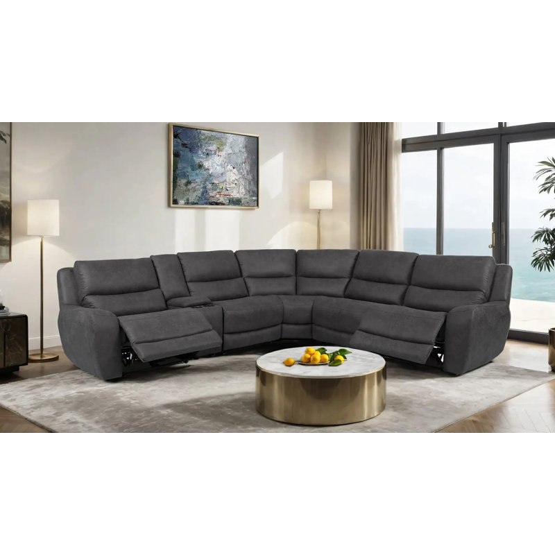 134.4" W Transitional Power Sectional, Granite Gray, Gray