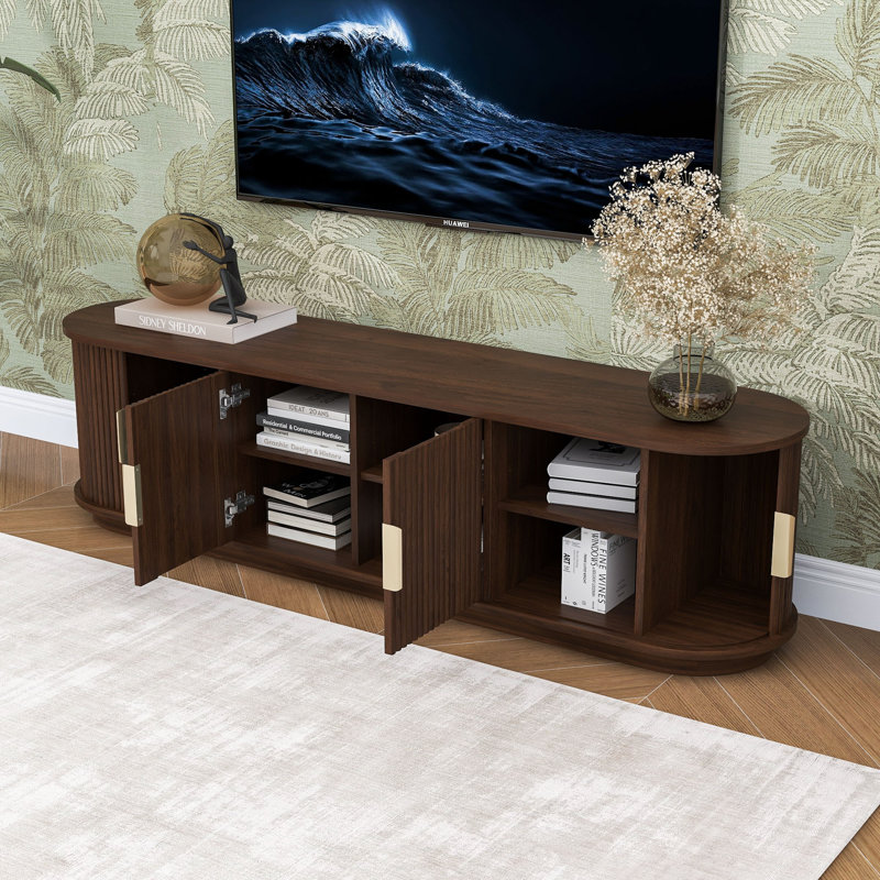 Meuble télé élégant avec portes coulissantes lisses, rangement spacieux et fabrication durable, Noyer