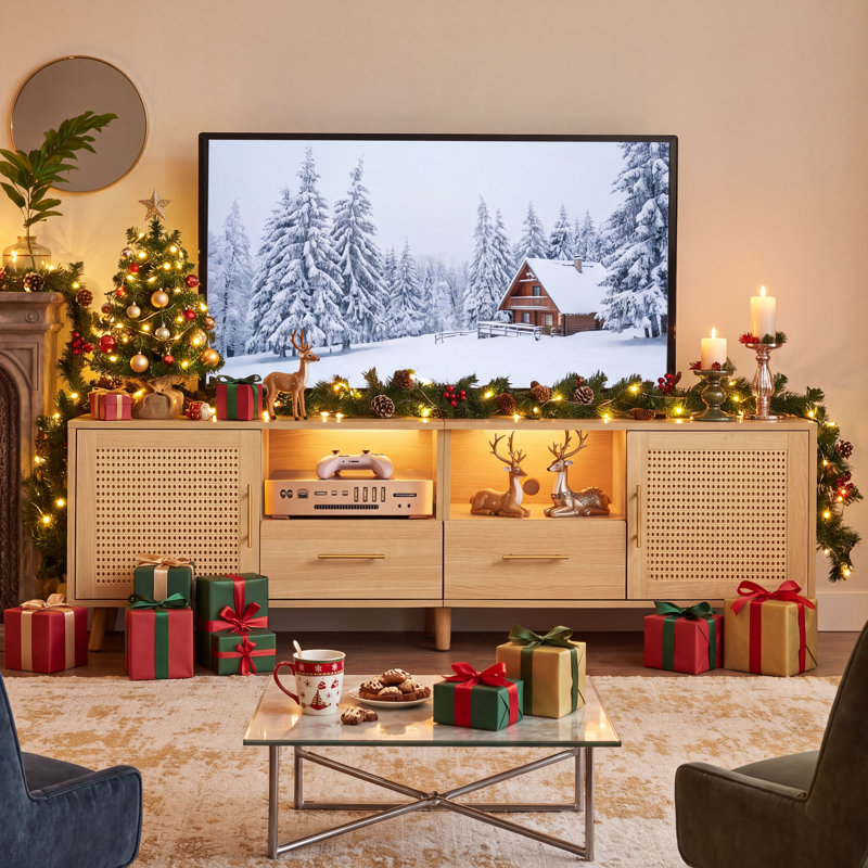 Heyer Wood and Rattan TV Stand, Natural