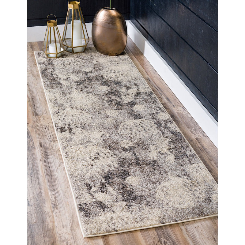 Tapis brun à motif abstrait Trenton, Tapis de couloir 2 pi 7 po x 10 pi
