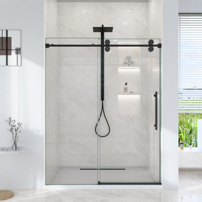 Porte de douche coulissante simple sans cadre l 56 à 60 po x H 72 po - verre trempé transparent de 5/16 po (8 mm), conception à dérivation