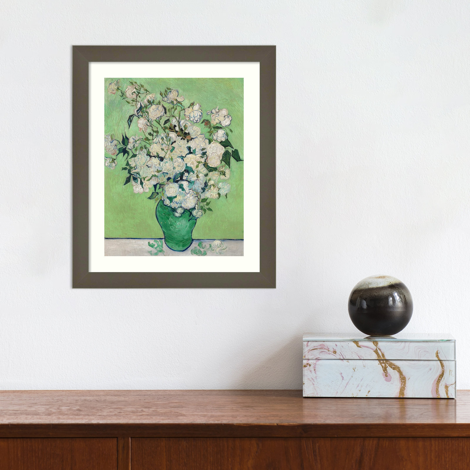 Roses by Vincent Van Gogh, 13.17" H x 11.05" W x 0.88" D, Gray