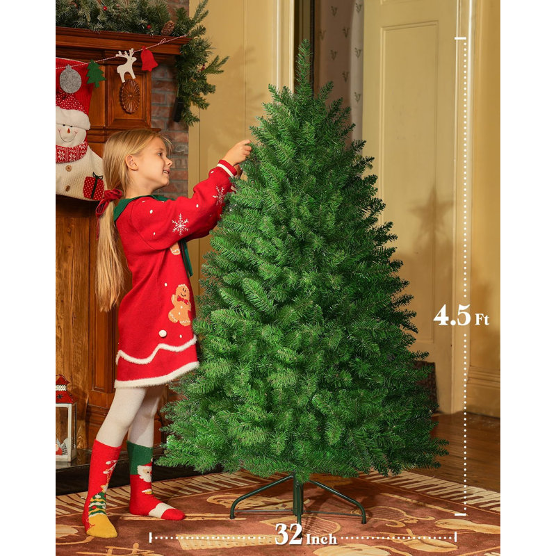  Arbre de Noël artificiel 4,5 pi avec lumières DEL à changement de couleur 8 modes, sapin de Noël pré-éclairé, décoration d'intérieur et d'extérieur