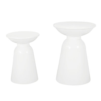 Outdoor Iron Side Tables With Flared Design, Set Of 2 , White