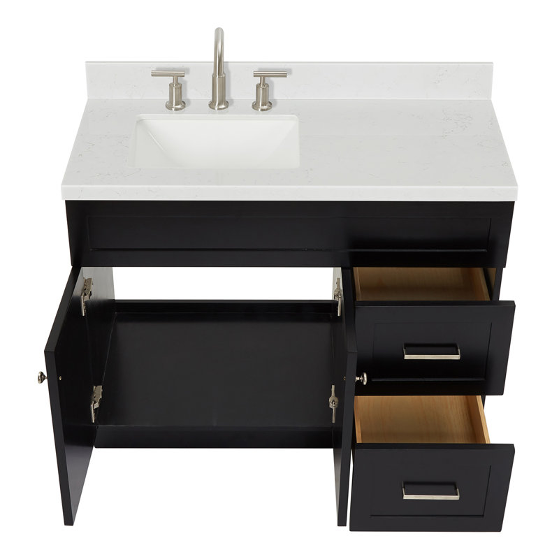 Hamlet 42.25'' Bathroom Vanity with Carrara Quartz Top, Black