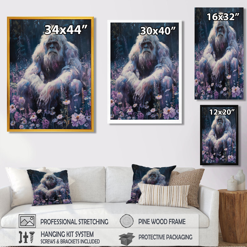 Décoration murale rose et gris Sasquatch Sanctuary I - Bigfoot, Toile encadrée flottée blanche, H 40 po x l 30 po x P 1,5 po