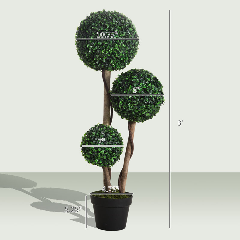 Topiaire de buis artificiel en pot, Vert foncé 2, H 35,5 po x l 10,75 po x P 10,75 po