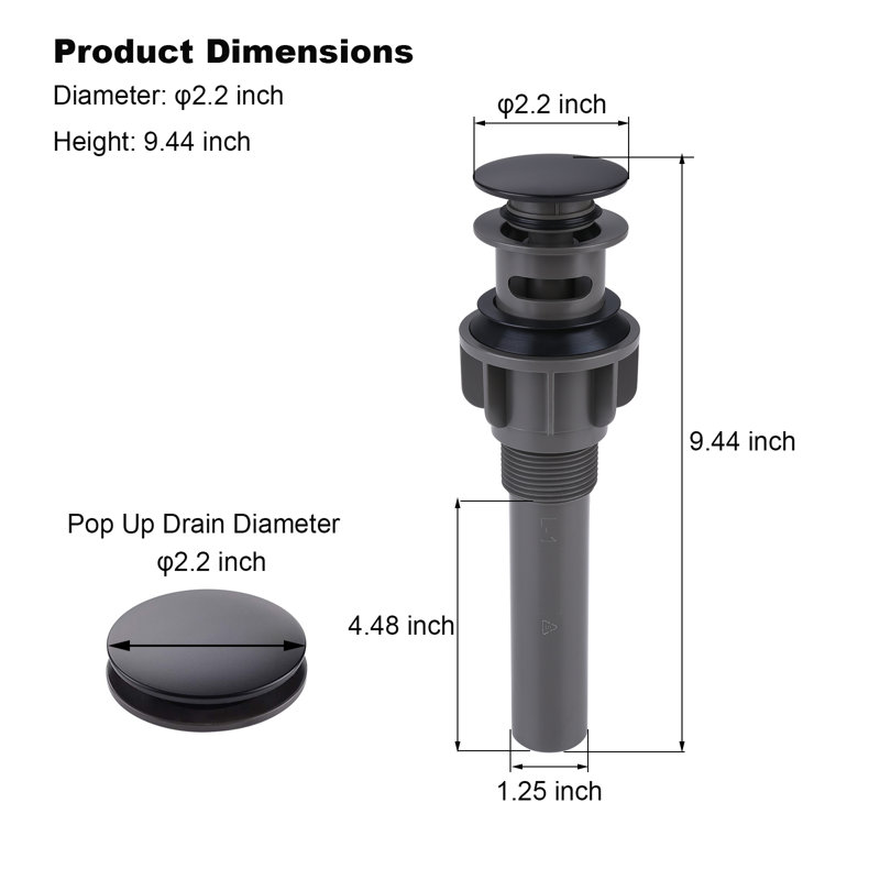Drain escamotable de lavabo de salle de bain avec trop-plein, Noir mat