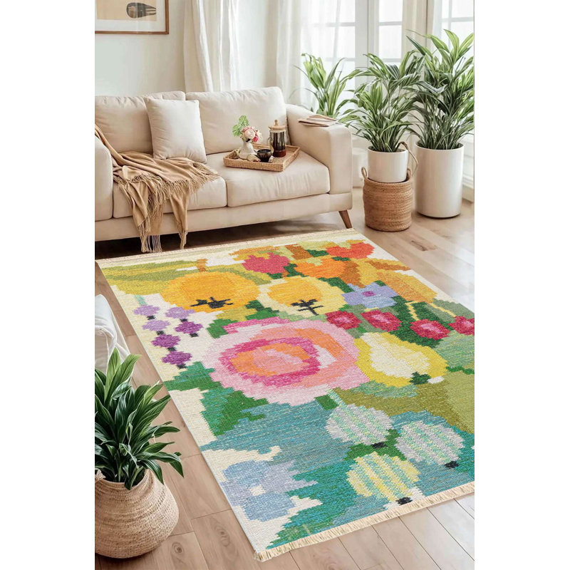 Tapis 100% coton aquarelle impressionniste lavable à la machine 4 pi x 6 pi
