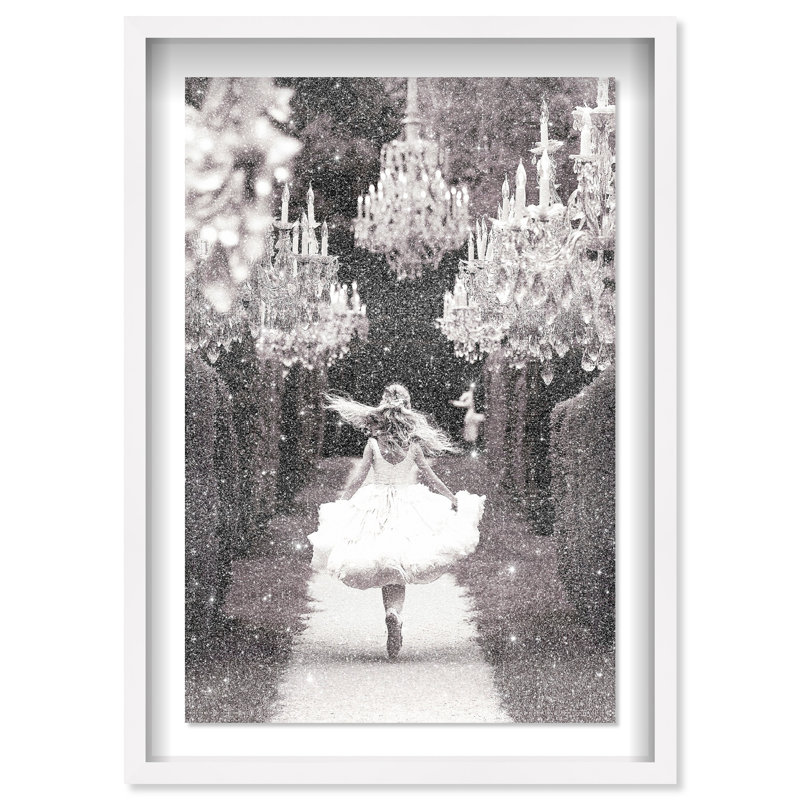 Oliver Gal Running Alice Black and White - Diamond Dust Shadowbox Framed Wall Art, White, 47" H x 32" W