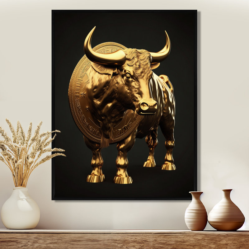 «Bullish Momentum», impression d'art mural Bull, H 20 po x l 12 po x P 1 po, Toile avec cadre noir