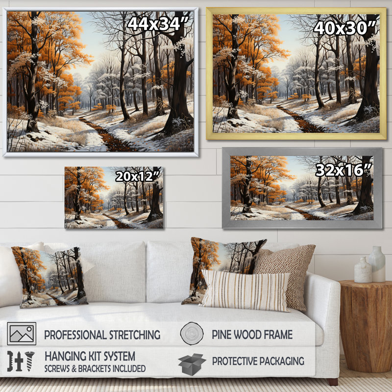 Auvent monochrome d'hiver Benoni Forest - reproduction, 12" H x 20" W, Cadre flottant noir