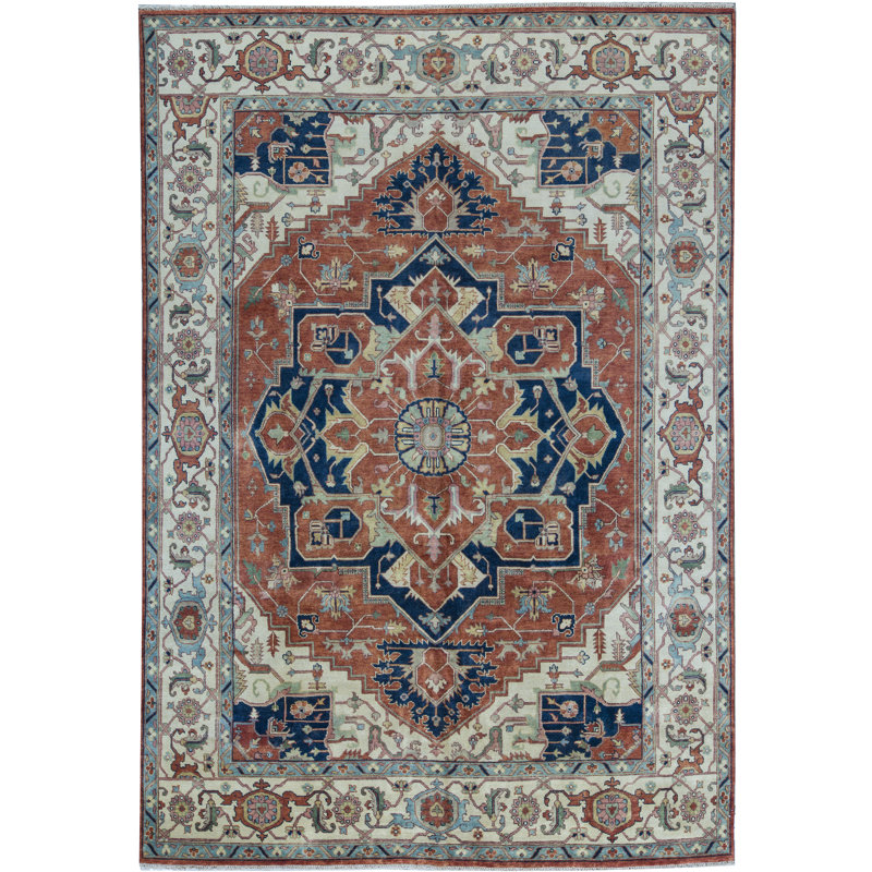 Tapis rouge et beige noué à la main de haute qualité