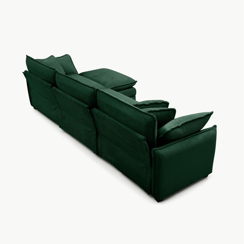 Canapé avec un repose-pieds, Velours côtelé vert, H 33,85 po x l 115,34 po x P 34,25 po