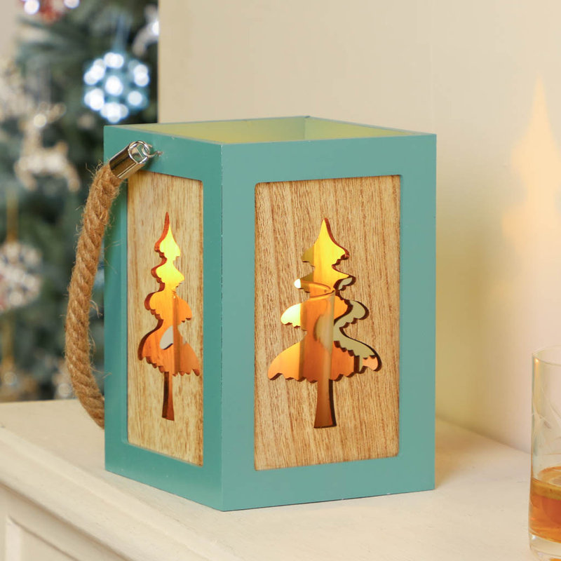 Wood Tabletop Lantern, Green
