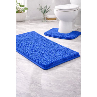 Soft and Shaggy Chenille Loop 2 Piece Nonslip Bath Mat Set