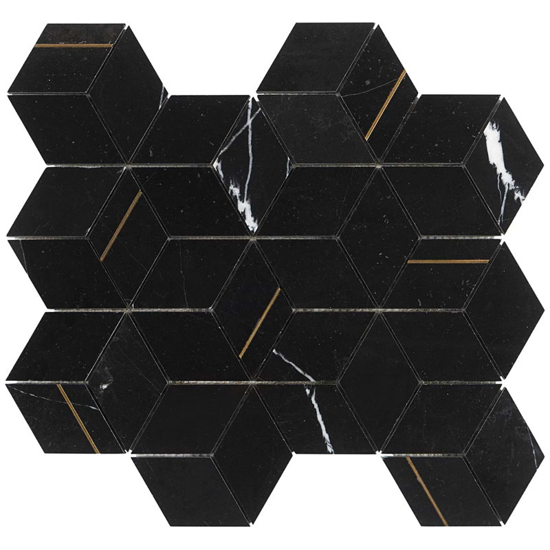 Morgana Polished Marble And Brass Mosaic, Nero