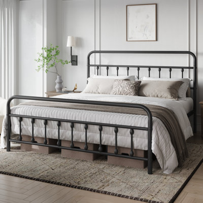 Classic Iron Platform Bed with High Headboard and Footboard