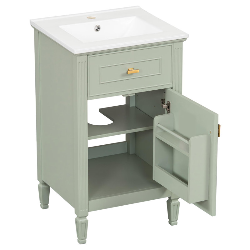 Meuble-lavabo autoportant moderne et compact, Vert, Doré