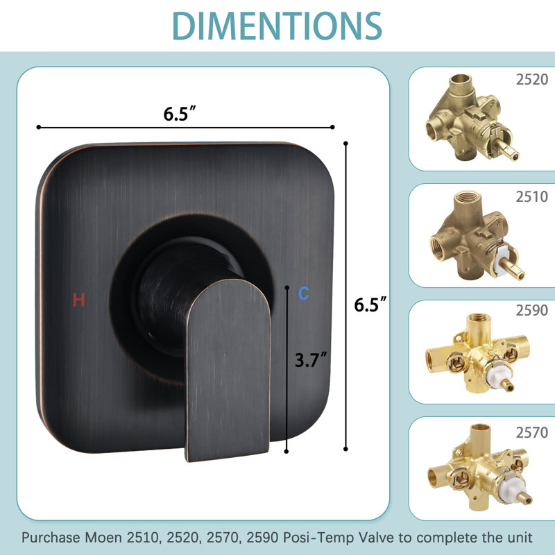 Remplacement de l'ensemble de garniture de robinet de douche Moen uniquement pour soupape d'équilibrage de pression Posi-Temp, poignée de contrôle de volume et de température