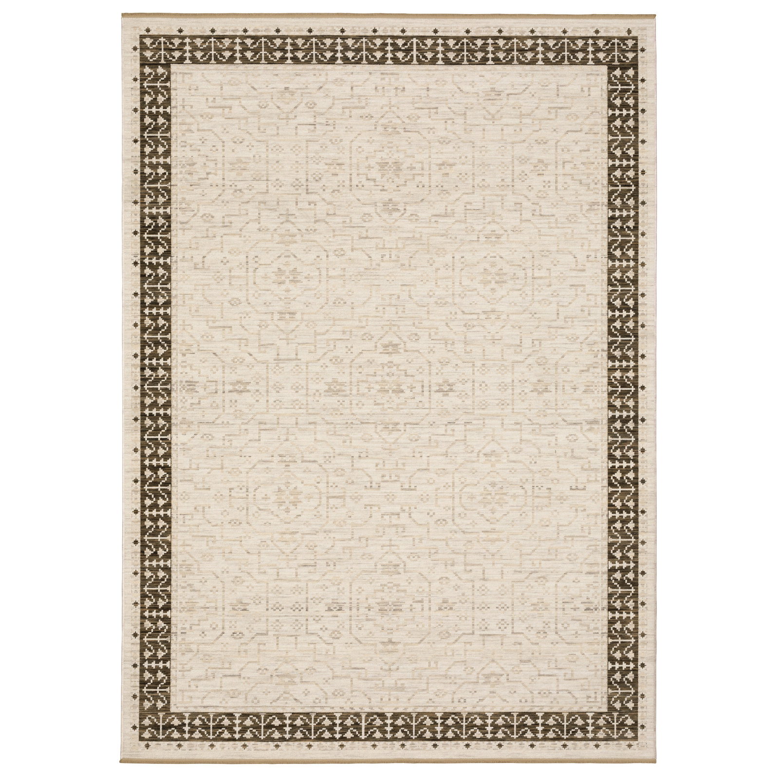 Abena Global Bordered Beige/ Brown Wool Blend Area Rug, Runner 2'6" x 10'
