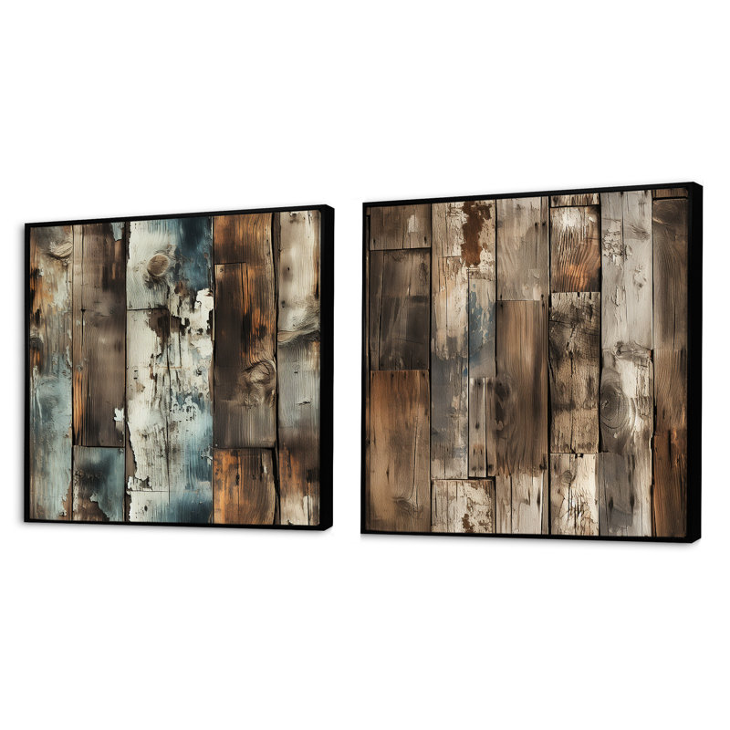 Gyslaine - Ensemble de 2 collages carrés abstraits, Cadre flottant noir, H 36 po x l 73 po