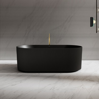 Baignoire de trempage autoportante à surface solide noir mat 67 po x 30 po avec trop-plein et bonde escamotable pour salle de bain MonBlari