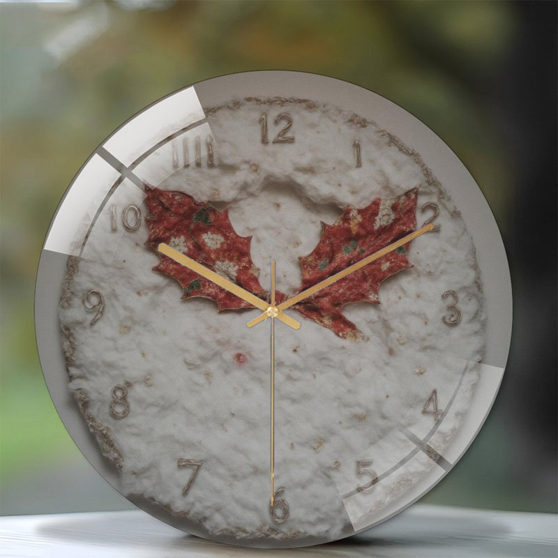 Horloge-chiffres-tissu-houx-feuilles - horloge murale moderne en verre 12 po