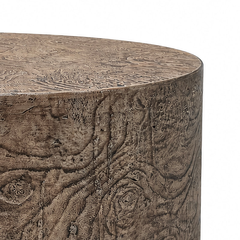 Table basse ronde de 28 po à grain de bois rond, imperméable et ignifuge, Warm Brown Burl
